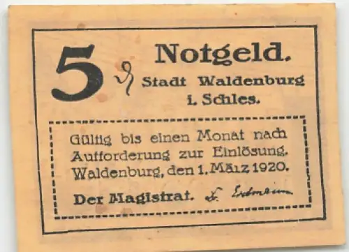 Waldenburg Schlesien Notgeldschein Wałbrzych 1920