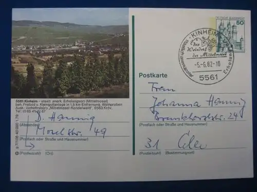 Bildpostkarte P 129 Deutschland Kinheim (Mittelmosel)