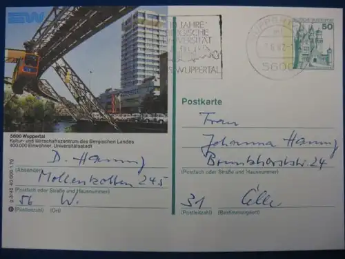 Bildpostkarte P 129 Deutschland Wuppertal