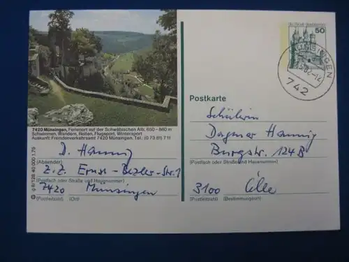 Bildpostkarte P 129 Deutschland Münsingen auf der Schwäbischen Alb 