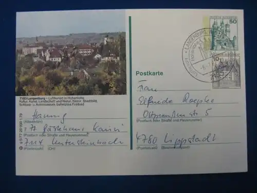 Bildpostkarte P 129 Deutschland Langenburg