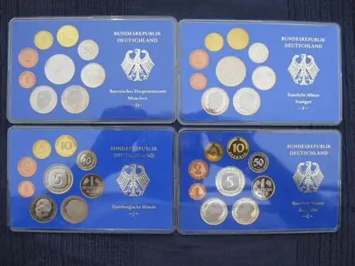 DM Kursmünzensatz 1976, PP, 4 Prägeanstalten, D, J, G, F