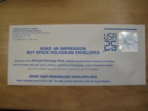 Hologramm, USA Ganzsache 25 Cent; durchbalkt, mit Hologramm Raumstation