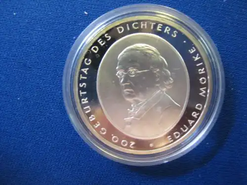 10 EURO Silbermünze Eduard Mörike, Polierte Platte, Spiegelglanz