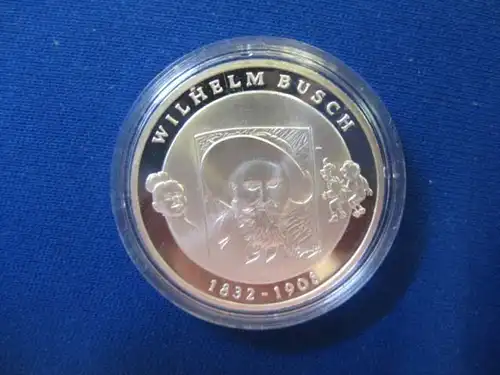 10 EURO Silbermünze 175. Geburtstag Wilhelm Busch, Polierte Platte, Spiegelglanz