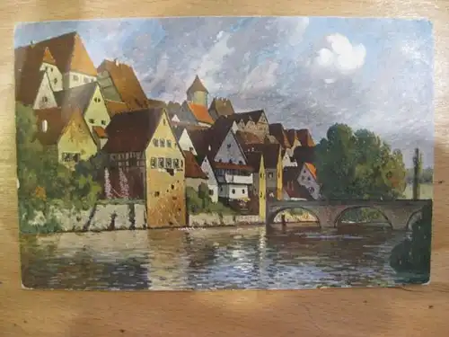 Künstlerpostkarte , Stadt am Fluß