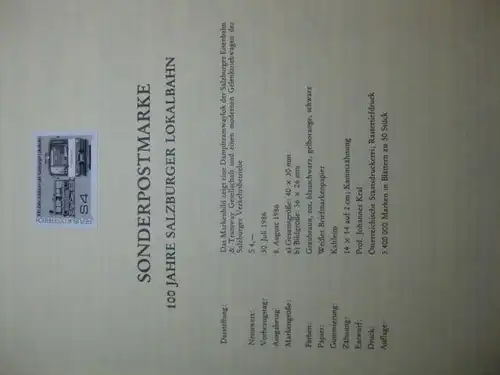Österreich Amtlicher Schwarzdruck SD der Post Lokalbahn Salzburg