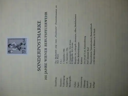 Österreich Amtlicher Schwarzdruck SD der Post Berufsfeuerwehr Wien