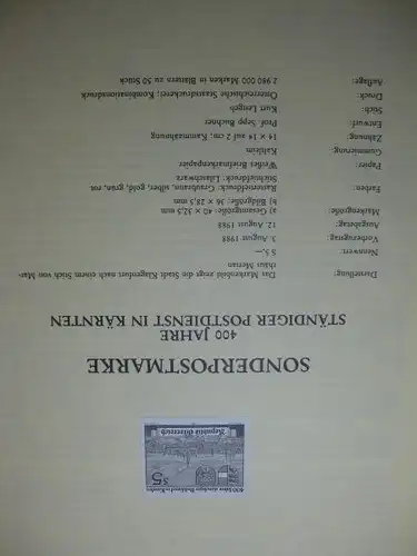 Österreich Amtlicher Schwarzdruck SD der Post 400 Jahre Post in Kärnten