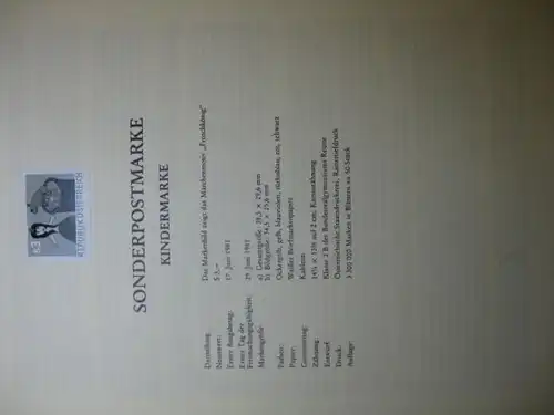 Österreich Amtlicher Schwarzdruck SD der Post Kindermarke