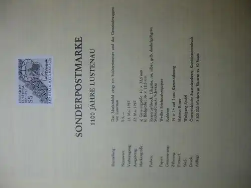 Österreich Amtlicher Schwarzdruck SD der Post 1100 Lahre Lustenau