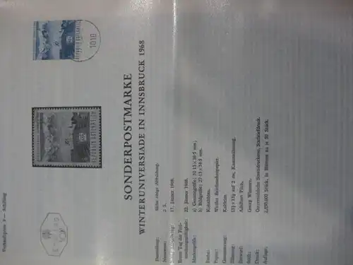 Amtliches Ersttagsblatt ETB der Post Österreich Winteruniversade Innsbruck 1968