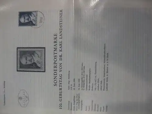 Amtliches Ersttagsblatt ETB der POST Österreich Dr. Karl Landsteiner