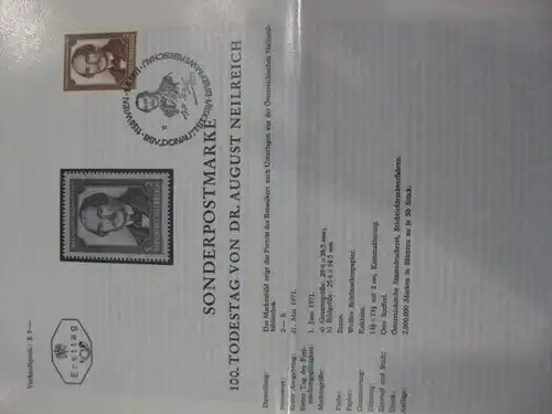 Amtliches Ersttagsblatt ETB der POST Österreich Dr. Audust Nellreich