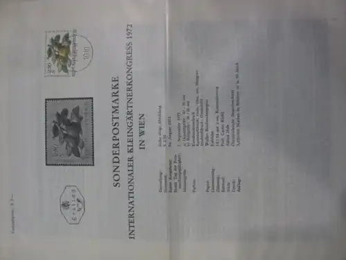 Amtliches Ersttagsblatt ETB der POST Österreich Intern. Kleingärtnerkongress in Wien