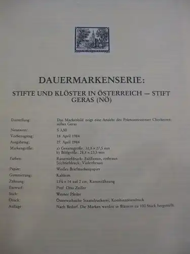 Österreich Amtlicher Schwarzdruck SD der Post: Stifte und Klöster: Geras/NÖ
