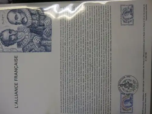 Document Philatelique Officiel - Amtliches Ersttagsblatt ETB der POST:Kulturinstitut / L`Alliance Francaise