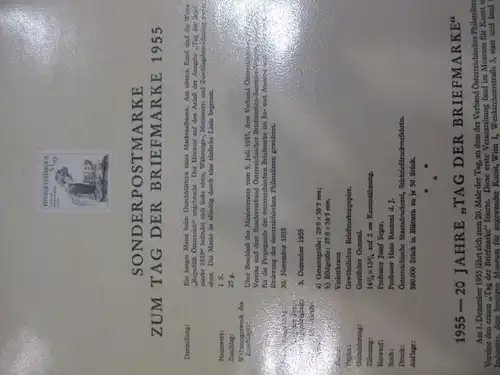 Österreich Amtlicher Schwarzdruck SD der Post: Tag der Briefmarke 1955