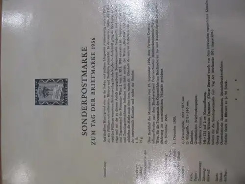 Österreich Amtlicher Schwarzdruck SD der Post:Tag der Briefmarke 1956