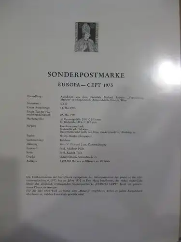 Österreich Amtlicher Schwarzdruck SD der Post:CEPT, EUROPA-UNION 1975