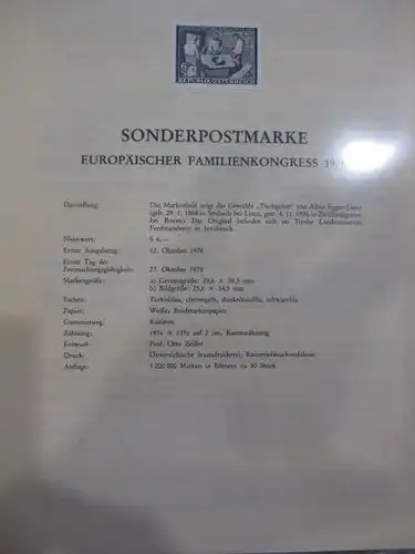 Österreich Amtlicher Schwarzdruck SD der Post:Europäischer Familien-Kongress 1978