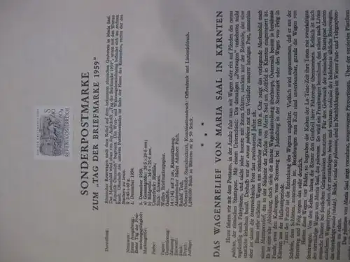 Österreich Amtlicher Schwarzdruck SD der Post: Tag der Briefmarke 1959