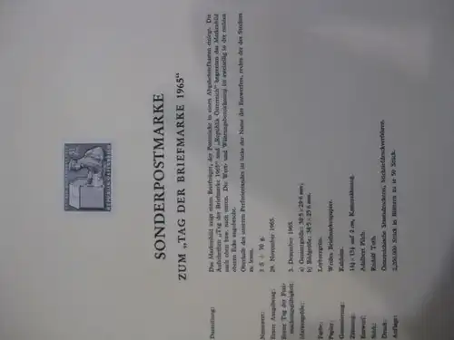 Österreich Amtlicher Schwarzdruck SD der Post: Tag der Briefmarke 1965