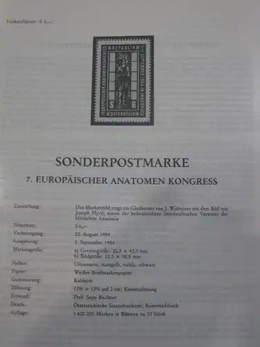 Amtliches Erläuterungsblatt ETB der POST Österreich: Europäischer vAnatomen Kongress 1984