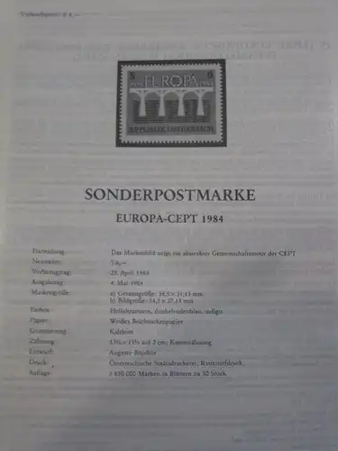 Amtliches Erläuterungsblatt ETB der POST Österreich:EUROPA-CEPT 1984
