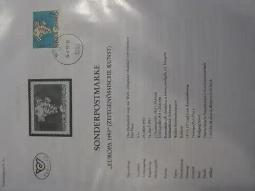 Amtliches Ersttagsblatt ETB der POST Österreich:EUROPA-CEPT-EUROPALIA 1993