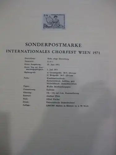 Österreich Amtlicher Schwarzdruck SD der Post:Intern. Chorfest Wien 1971