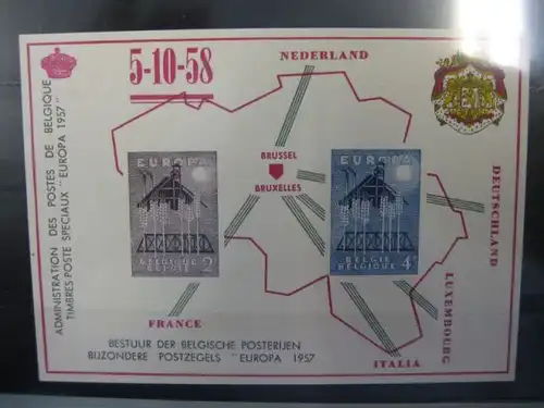 CEPT, EUROPA-UNION Belgien 1957 Gedenkblatt mit offiziellem Zudruck