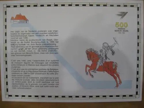 Gedenkblatt der Belgischen Post zu: 500 Jahre Post