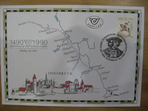 Gedenkblatt der Post von Österreich, 500 Jahre Europäische Postverbindungen