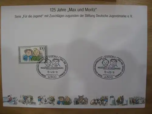 Stempelkarte, Erinnerungskarte  125 Jahre Max und Moritz Jugendmarken
