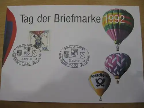 Stempelkarte, Erinnerungskarte  Tag der Briefmarke 1992