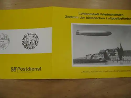 Erinnerungsblatt, Gedenkblatt Luftfahrtstadt Friedrichshafen/Bodensee; Zentrum der historischen Postbeförderung