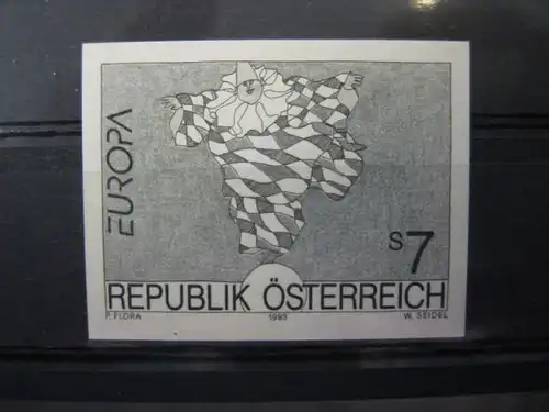 Österreich CEPT EUROPA-UNION 1993, Schwarzdruckmarke mit Originalgummi, vom Originaldruckstock, ungezähnt, geschnitten