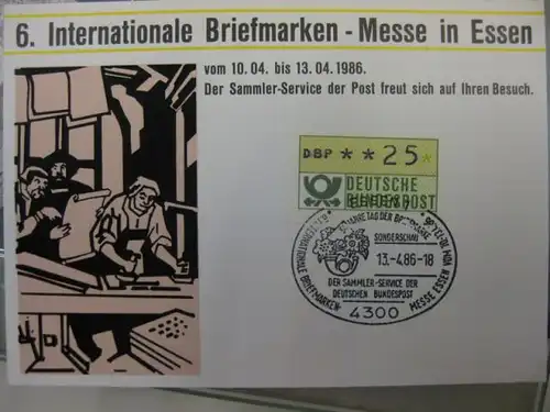 Stempelkarte, Erinnerungskarte  6. Internationale Briefmarken-Messe Essen  1986