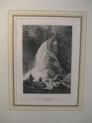 Lithografie aus der Kunstanstalt des Bibliografischen Institutes Hildburghausen:  Gollinger Fall