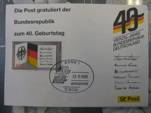 Maximumkarte /Gedenkblatt / Erinnerungsblatt / Stempelblatt / Ausstellungsblatt / Sonderblatt der Deutsche Post AG: 40 Jahre Bundesrepublik Deutschland, Berlin