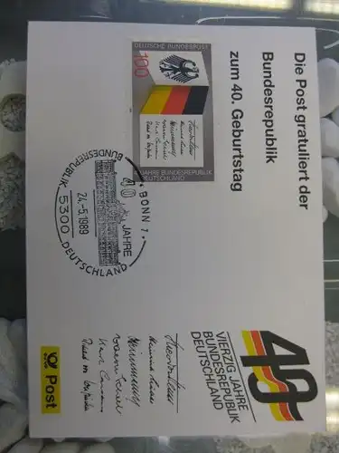 Maximumkarte /Gedenkblatt / Erinnerungsblatt / Stempelblatt / Ausstellungsblatt / Sonderblatt der Deutsche Post AG: 40 Jahre Bundesrepublik Deutschland, Berlin