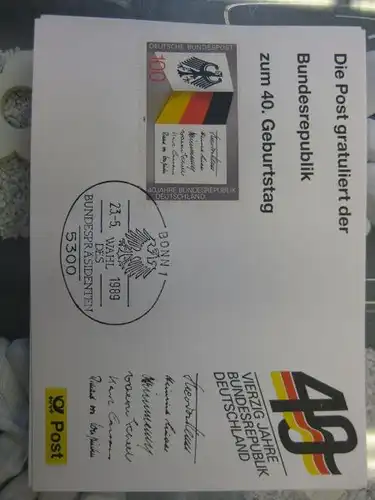 Maximumkarte /Gedenkblatt / Erinnerungsblatt / Stempelblatt / Ausstellungsblatt / Sonderblatt der Deutsche Post AG: 40 Jahre Bundesrepublik Deutschland, Berlin