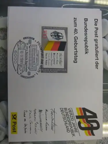 Maximumkarte /Gedenkblatt / Erinnerungsblatt / Stempelblatt / Ausstellungsblatt / Sonderblatt der Deutsche Post AG: 40 Jahre Bundesrepublik Deutschland, Frankfurt/Main