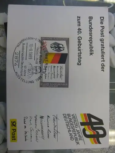 Maximumkarte /Gedenkblatt / Erinnerungsblatt / Stempelblatt / Ausstellungsblatt / Sonderblatt der Deutsche Post AG: 40 Jahre Bundesrepublik Deutschland, Lemwerder