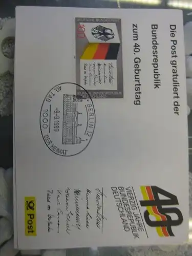 Maximumkarte /Gedenkblatt / Erinnerungsblatt / Stempelblatt / Ausstellungsblatt / Sonderblatt der Deutsche Post AG: 40 Jahre Bundesrepublik Deutschland, Berlin