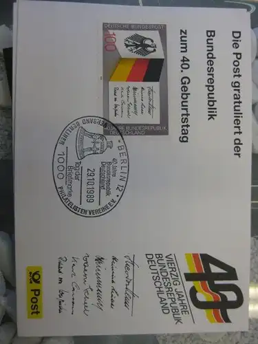 Maximumkarte /Gedenkblatt / Erinnerungsblatt / Stempelblatt / Ausstellungsblatt / Sonderblatt der Deutsche Post AG: 40 Jahre Bundesrepublik Deutschland, Berlin