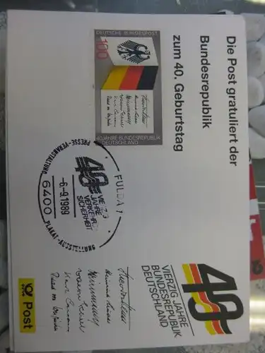 Maximumkarte /Gedenkblatt / Erinnerungsblatt / Stempelblatt / Ausstellungsblatt / Sonderblatt der Deutsche Post AG: 40 Jahre Bundesrepublik Deutschland, Fulda