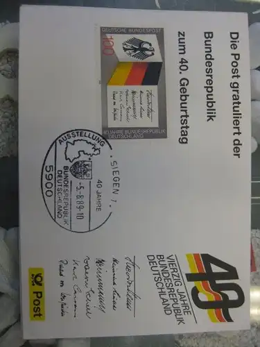 Maximumkarte /Gedenkblatt / Erinnerungsblatt / Stempelblatt / Ausstellungsblatt / Sonderblatt der Deutsche Post AG: 40 Jahre Bundesrepublik Deutschland, Siegen