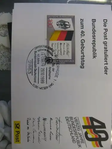 Maximumkarte /Gedenkblatt / Erinnerungsblatt / Stempelblatt / Ausstellungsblatt / Sonderblatt der Deutsche Post AG: 40 Jahre Bundesrepublik Deutschland,  Ritterhude